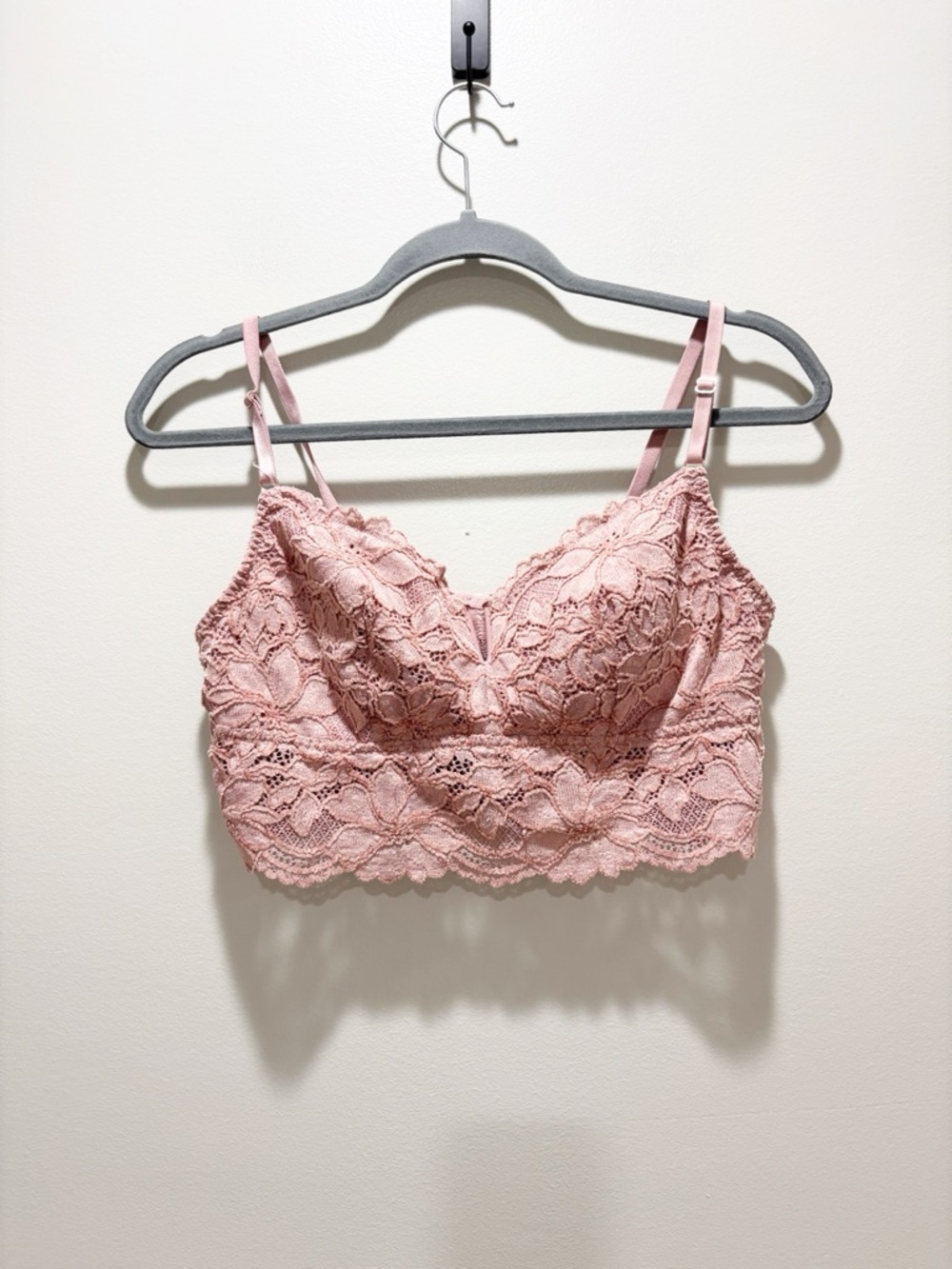 PINK Victoria's Secret Dusty Rose Lace Velour Bralette Feminine Girly Size XL